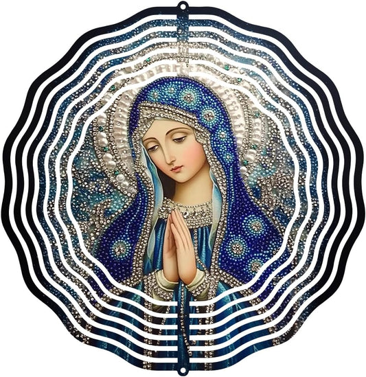 Virgin Mary Prayer Wind Spinner, Metal Wind Spinners Outdoor Indoor, Religious Virgin Mary Hanging