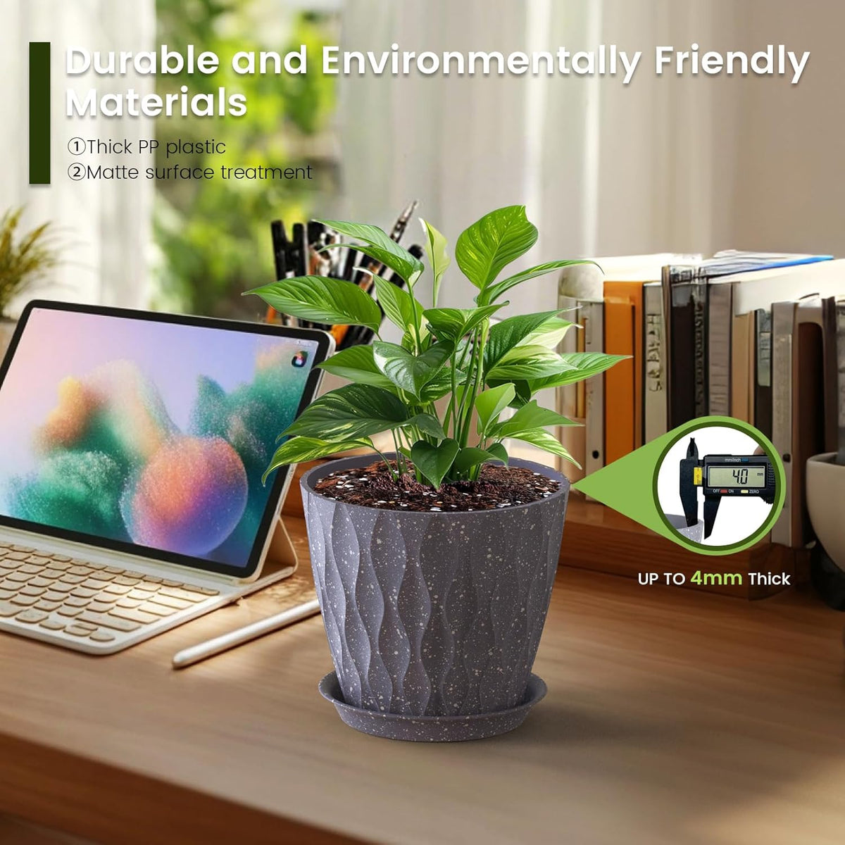 7 inch Plant Pots for Indoor Outdoor Plants, 5 Pack Thick Flower Pots with Drainage Holes and