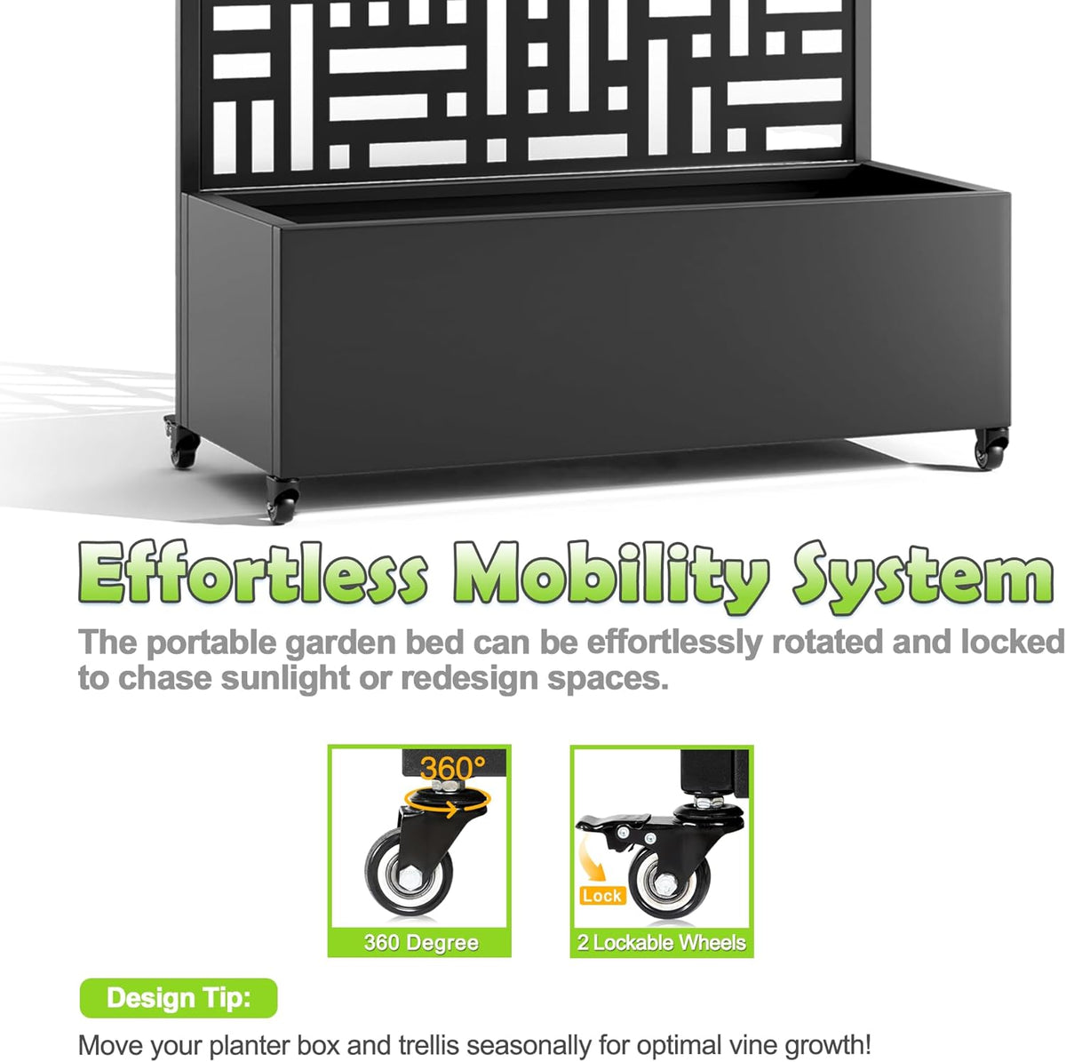 15.7"×70.9"×35.4" Metal Raised Garden Bed with Trellis and Wheels - Tall Trellis Planter Box for