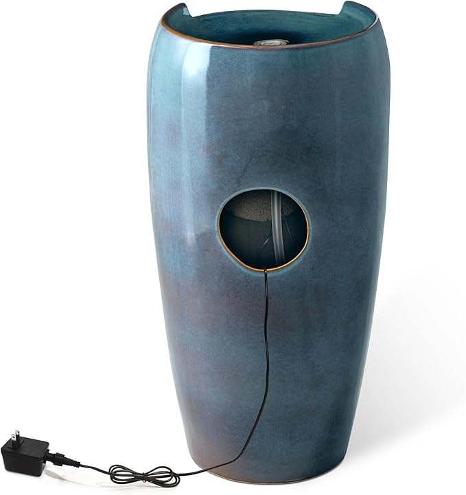 Glitzhome 29.25" H Oversized Ceramic Vase Outdoor Water Fountain Tall Patio Garden Water Fountain