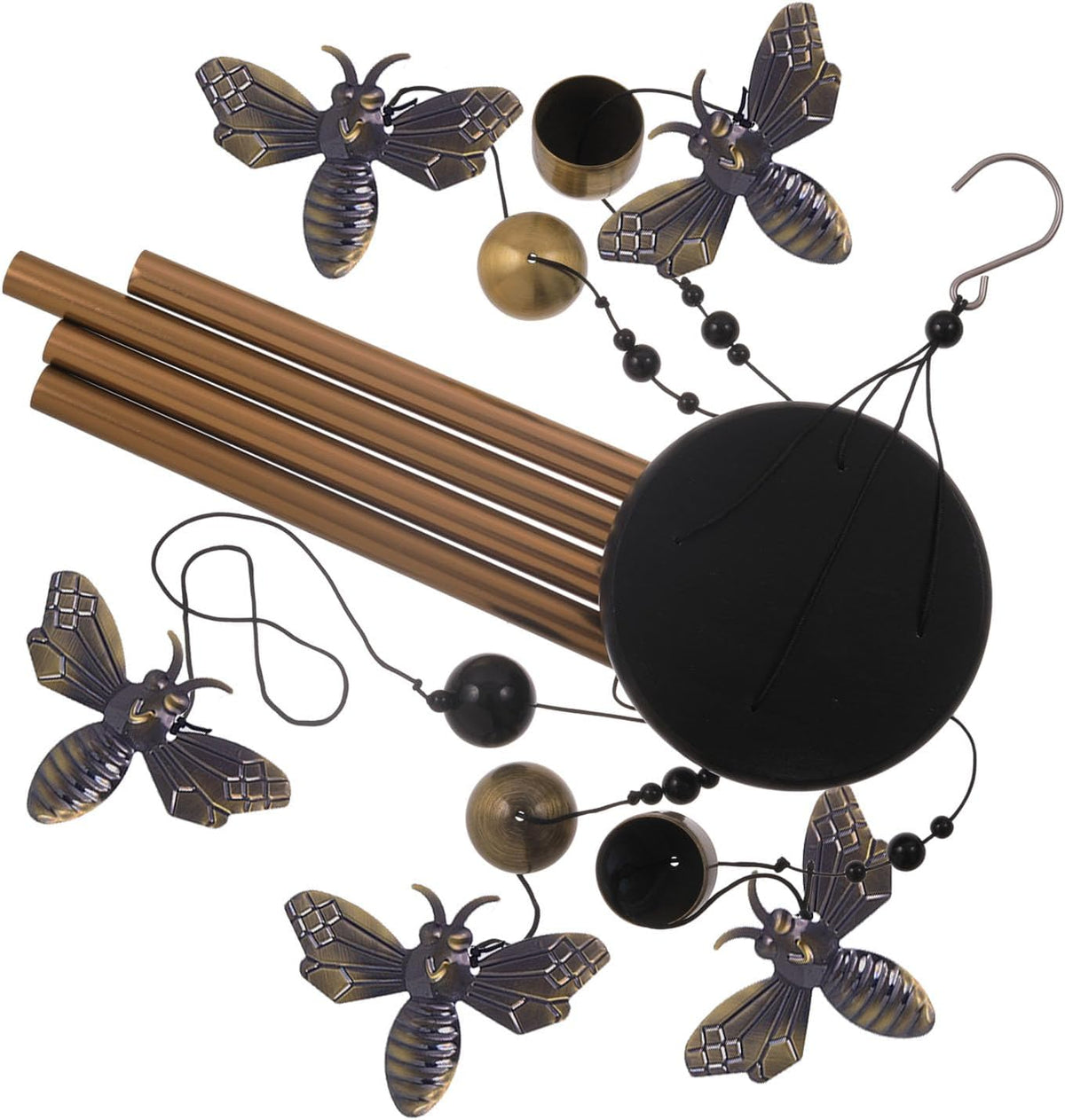 Garden Bee Wind Chimes Outdoor Indoor Decor - with 4 Tubes 4 Bells 5 Bees Wind Chime, Mobile