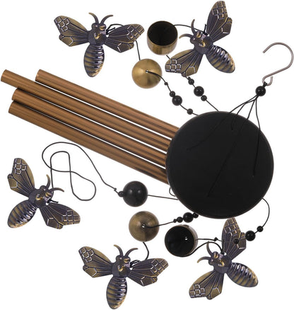 Garden Bee Wind Chimes Outdoor Indoor Decor - with 4 Tubes 4 Bells 5 Bees Wind Chime, Mobile