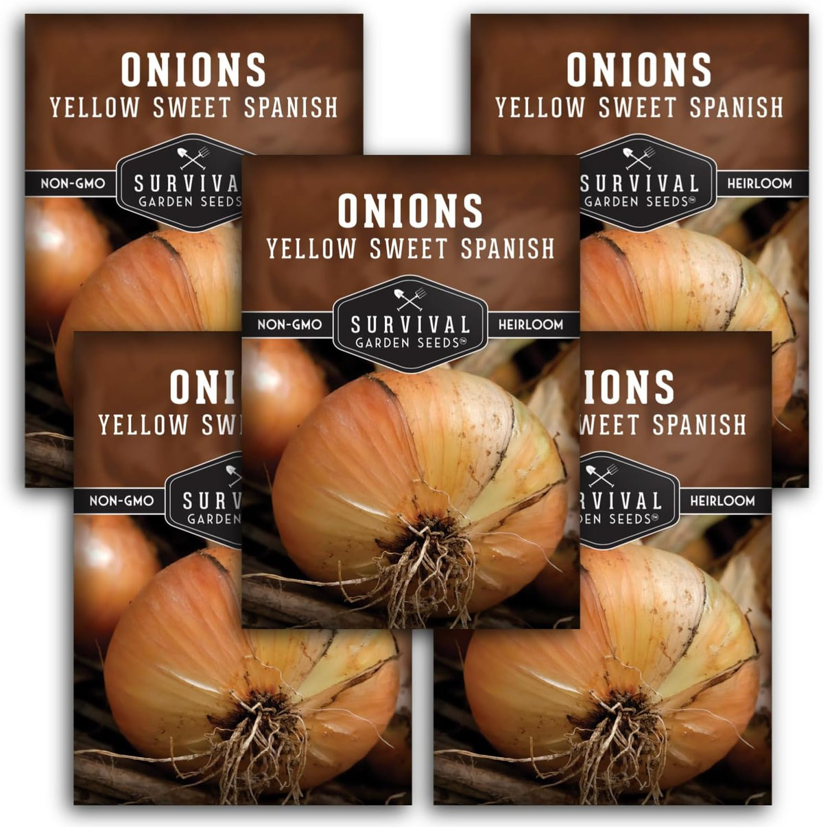 Yellow Sweet Spanish Onion Seed for Planting - 5 Packets with Instructions to Plant and Grow Long