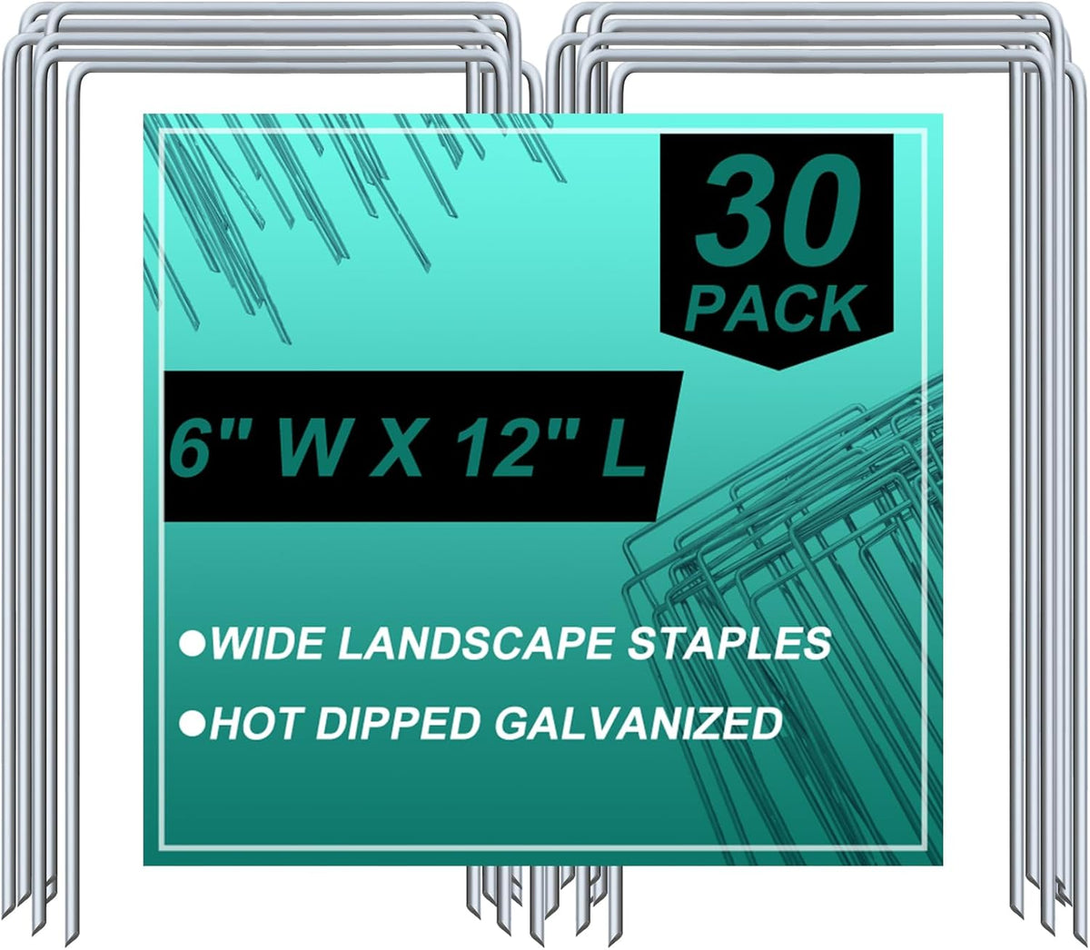 30 Pack Heavy Duty Wide Landscape Staples, 7 Gauge Galvanized Steel Turf Stakes Garden Stakes Bulk