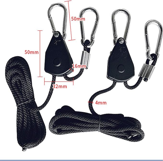 Grow Light Rope Hanger 2Pairs， Adjustable Rope Ratchet Hangers 150 Lbs per Pair with Stainless