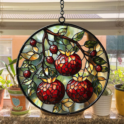 Cottage Pomegranate Acrylic Suncatcher Stained Glass Effect Window Car Hanging Christmas Ornament