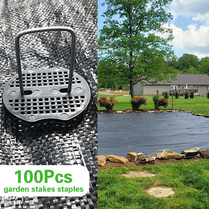 100Pcs Garden Stakes Staples + 100Pcs Gasket, Bakulyor 6 Inch Lawn Landscape Staples 11 Gauge U