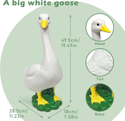 Porch Goose Garden Decor Statues - Large White Yard Goose Statue Resin Duck Sculpture 20"High Lawn