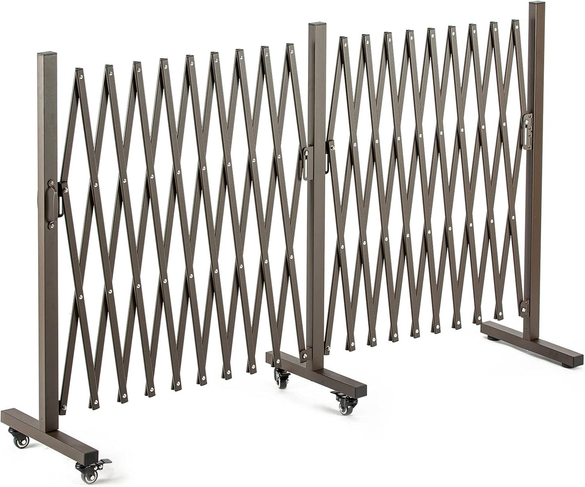 TECSPACE Aluminum Expandable Garden Fence, Portable Barricade Gate with Casters, Adjustable