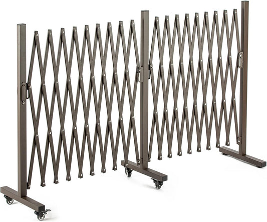 TECSPACE Aluminum Expandable Garden Fence, Portable Barricade Gate with Casters, Adjustable