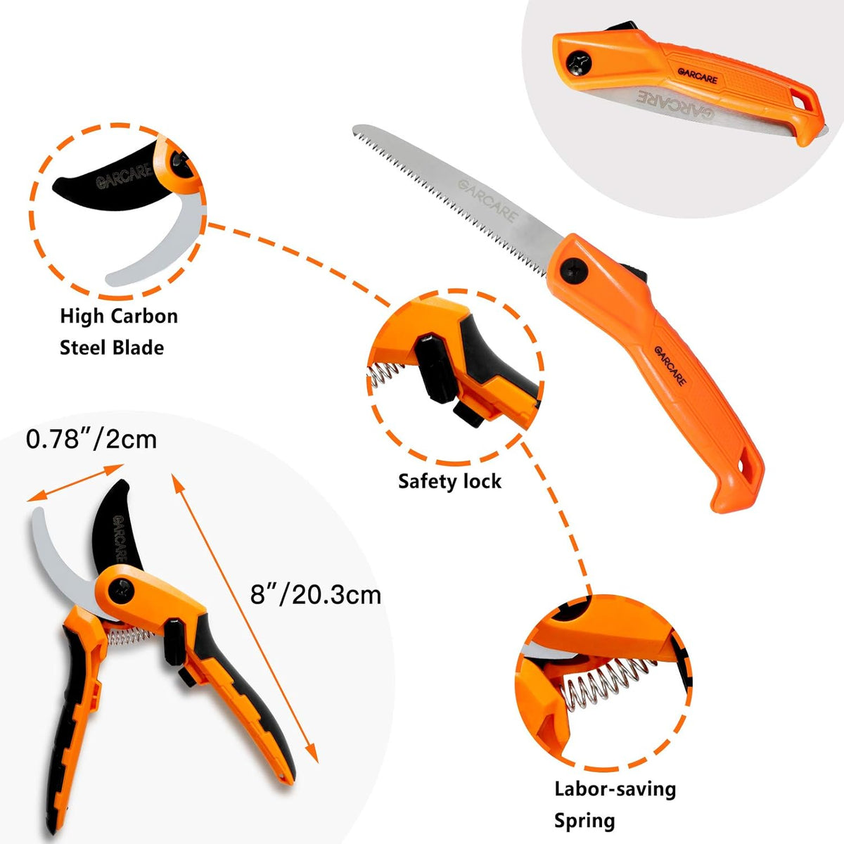GARCARE 4 IN 1 Garden Shears Pruning Set with Bypass Pruning Shears Compound Lopper and Hedge