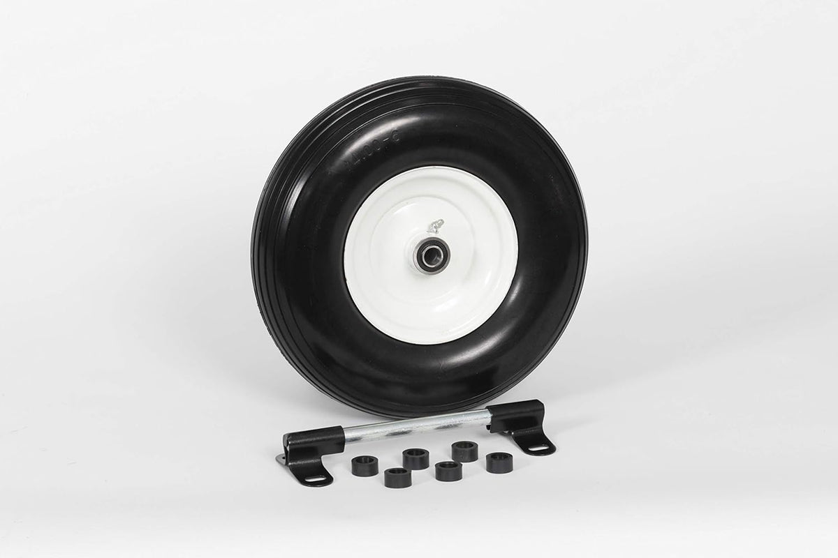 Flat Free Universal Wheelbarrow Replacement Tire | Complete Wheel Assembly | White Rim and Ribbed