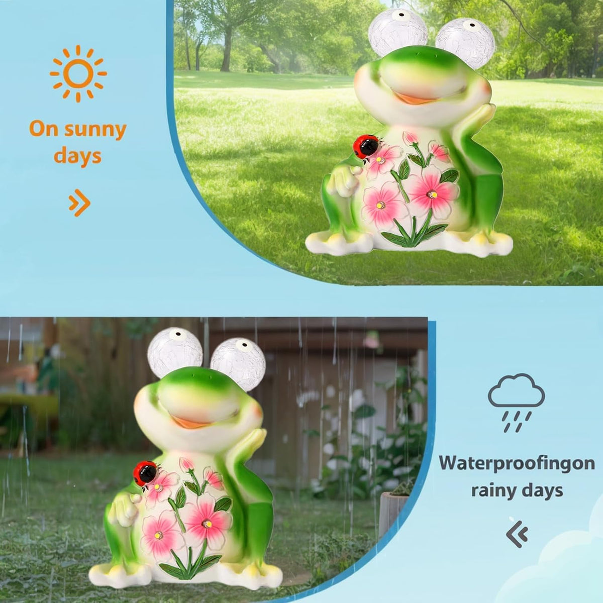 ASTRAEUS Solar Frog Statue Garden Light Figurine Outdoor Decor with 5 LED Lights Lawn Decor Statue