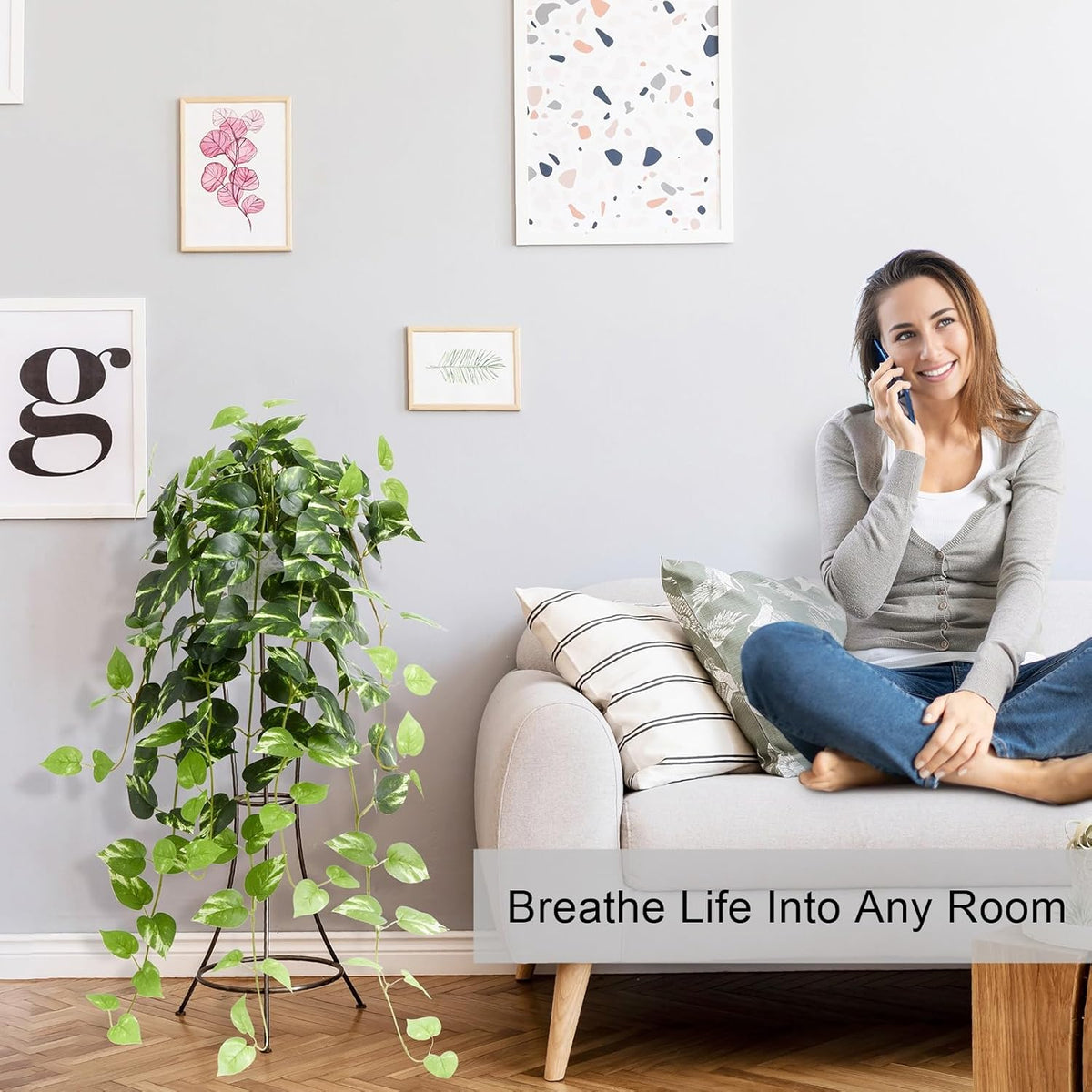 CADNLY Realistic Artificial Plants Indoor in Pot – Green Faux Hanging Plants Artificial Decor Fake