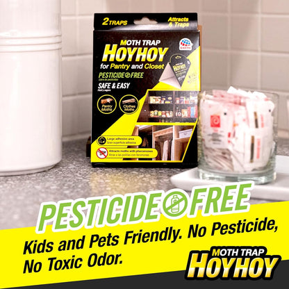 HOY HOY Pheromone-Infused Glue Traps – 4 Traps (2 Packs), Effective for Pantry & Closet Moths, Dual