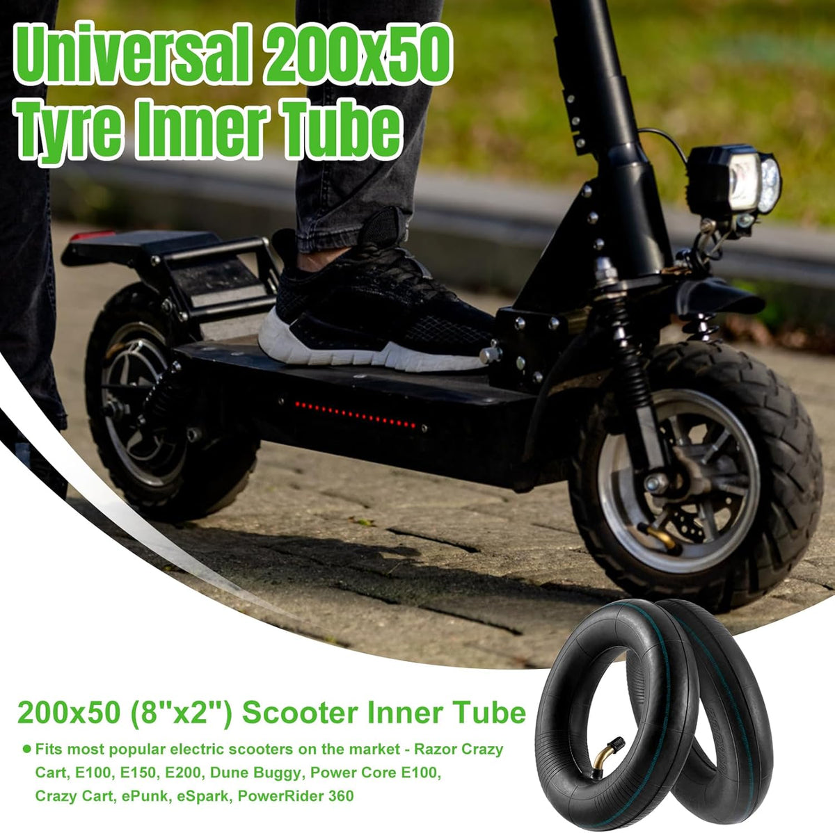 200x50" Inner Tubes, 2 Pack Heavy Duty Replacement Electric Scooter Tire Inner Tube Compatible with