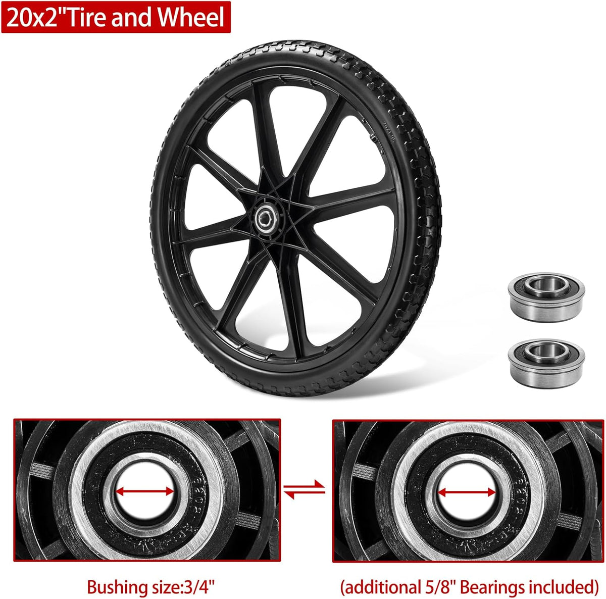 (2 PACK) 20" Flat Free Cart Wheels Compatible with rubbermaid Wheelbarrow Wheels,20x2" Flat Free
