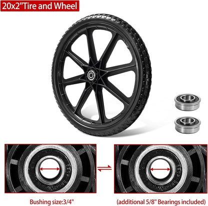 (2 PACK) 20" Flat Free Cart Wheels Compatible with rubbermaid Wheelbarrow Wheels,20x2" Flat Free
