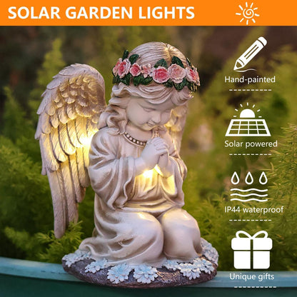 Solar Garden Outdoor Statues Lights, Resin Angel Figurine Light for Patio, Balcony, Yard, Lawn