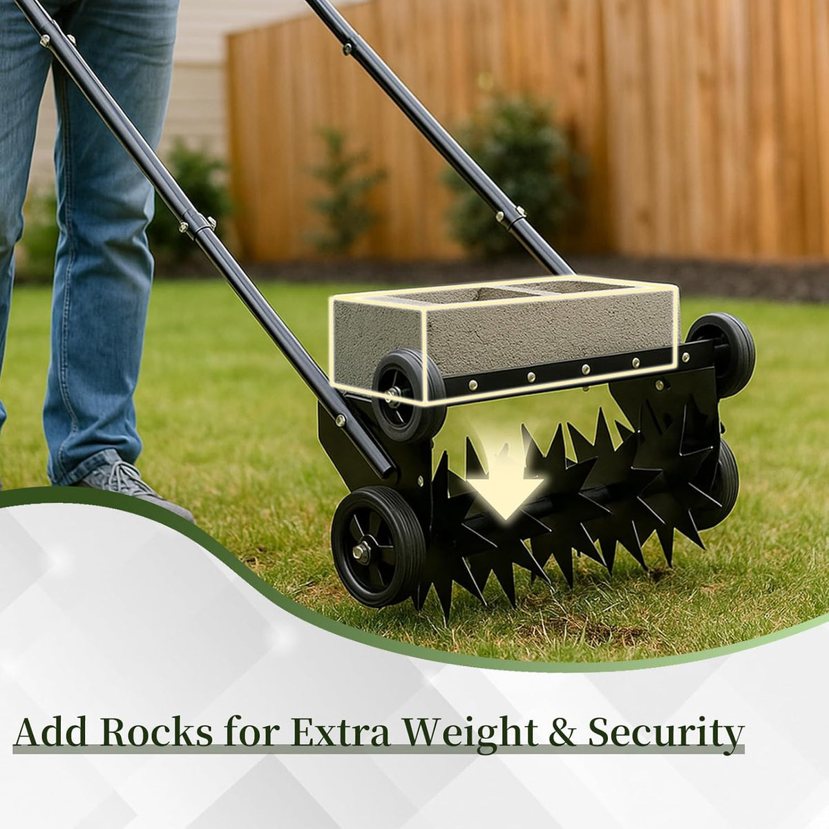 VINGLI Lawn Aerator, 19-Inch Heavy Duty Push Spike Aerator with 4 Wheels, Easy-to-Assemble, 45''