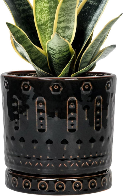 Ceramic Plant Pots - 6 Inch Ceramic Planter for Indoor Outdoor, Round Flower Pots with Drainage
