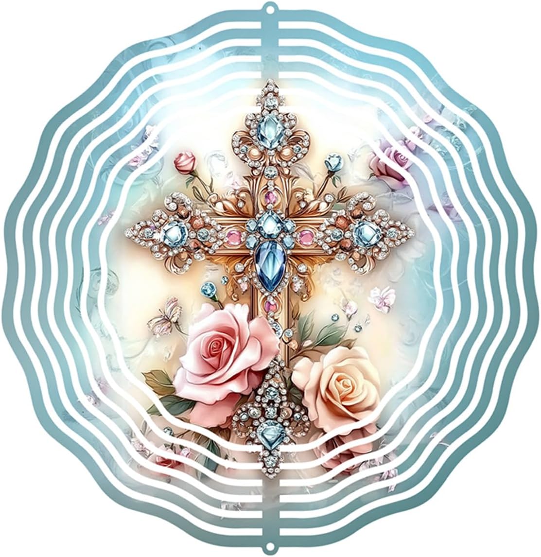 Cross Flower Wind Spinner, Metal Wind Spinners Outdoor/Indoor, God Cross Hanging Garden Decor for