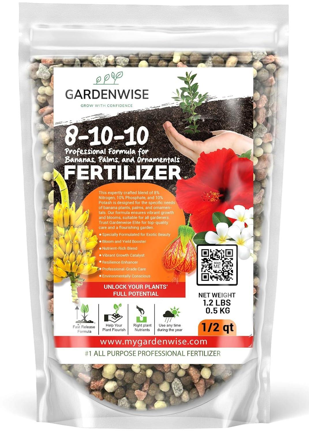 Elite 8-10-10 Professional Fertilizer for Banana, Flowering, and Fruit Trees, Ornamentals - Boosts