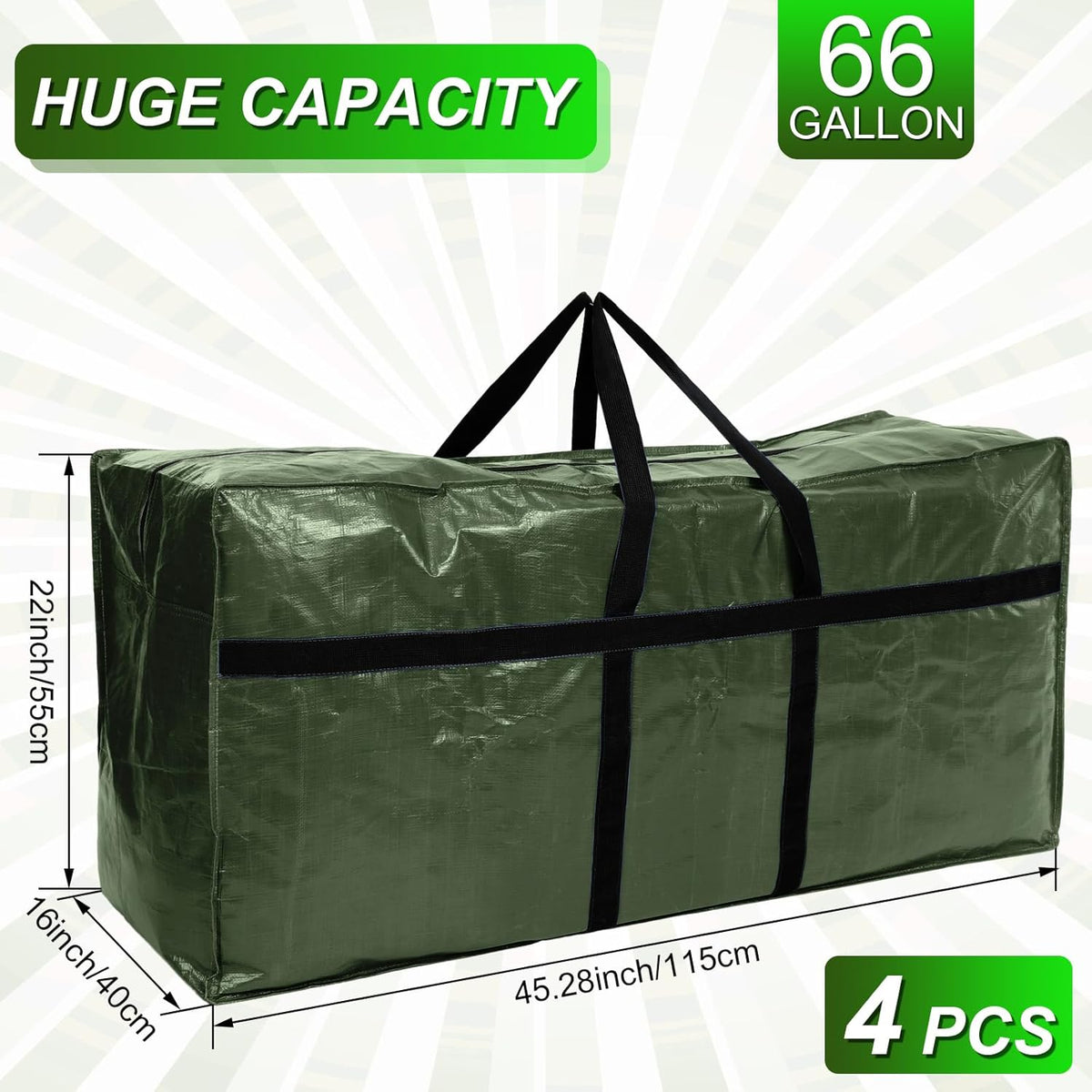 4 Pcs 66 Gallon Large Moving Bags with Zipper and Handles Foldable Storage Duffle Bags Heavy Duty