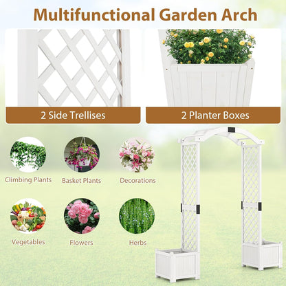 Giantex Garden Arbor with Planter Boxes, Wooden Arch with Trellis and Raised Garden Bed for