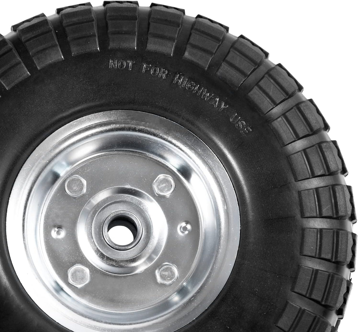 4.10/3.50-4 Tire Wheels Flat Free 10" Heavy Duty Solid Flat-Free Replacement Tire with 5/8 Axle