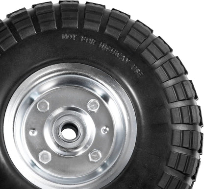 4.10/3.50-4 Tire Wheels Flat Free 10" Heavy Duty Solid Flat-Free Replacement Tire with 5/8 Axle