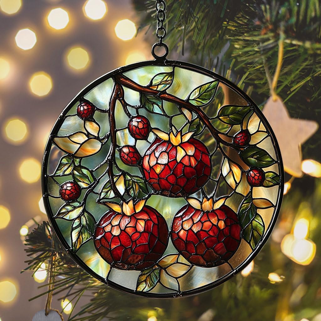 Cottage Pomegranate Acrylic Suncatcher Stained Glass Effect Window Car Hanging Christmas Ornament