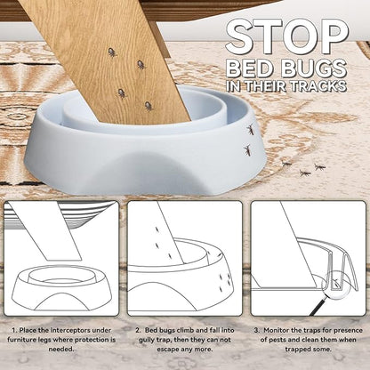 Bed Bug Interceptors with Anti Skid Pads | Bed Bug Traps and Detectors for Bedugs (White-8 Pcs)