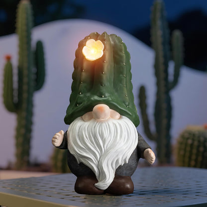 Solar Cactus Gnome Statue Garden Decor Light - Outdoor Decorative LED Flower, Suitable for Patio