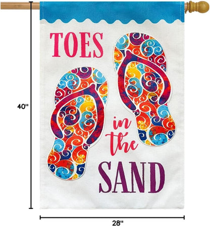 Toes In The Sand Summer Burlap House Flag Flip Flops 28" x 40" Briarwood Lane