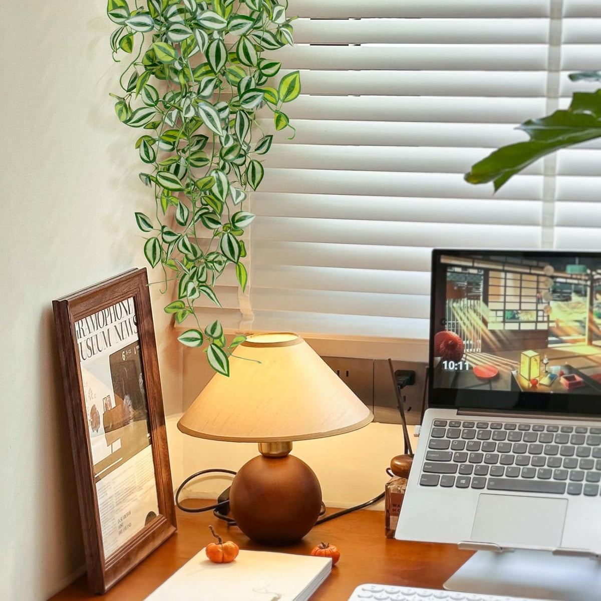 Artificial Plants Indoor Small Potted Hanging Vine plnat 39-in Long Fake Green Eyebrow Leaf Plant