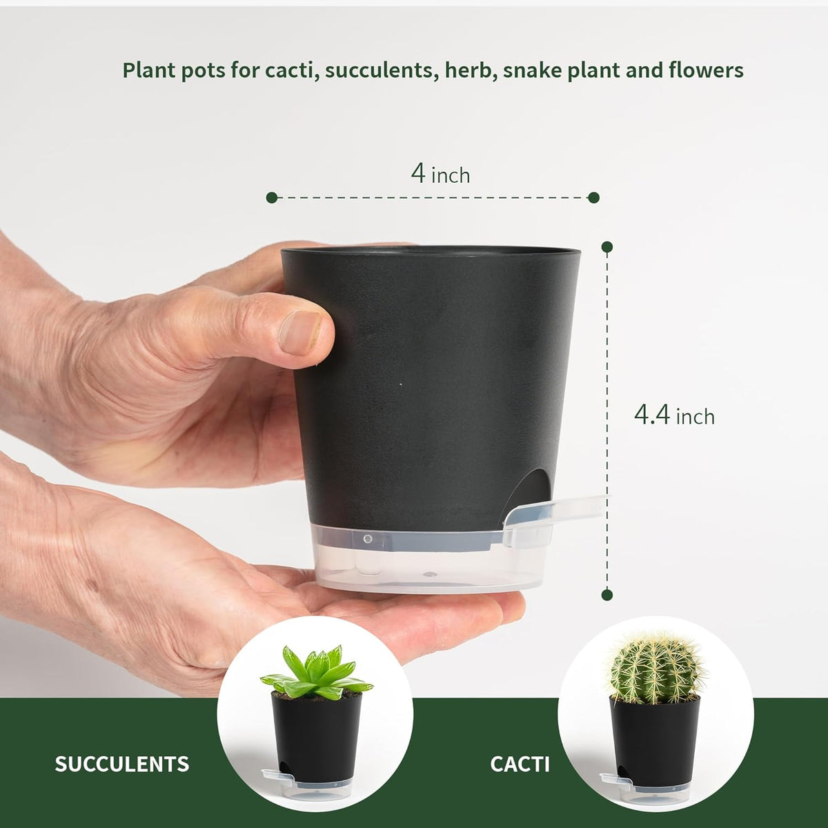 4 Inch 10 Pack Small Self Watering Pots for Indoor Plants, Nursery Pot with Drainage Holes and