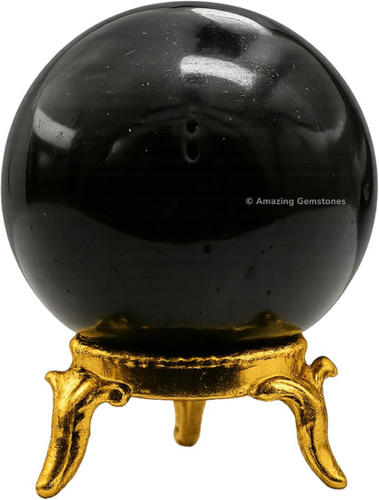 Amazing Gemstone Black Tourmaline Crystal Ball with Stand - 2" Inches Crystal Sphere Meditation
