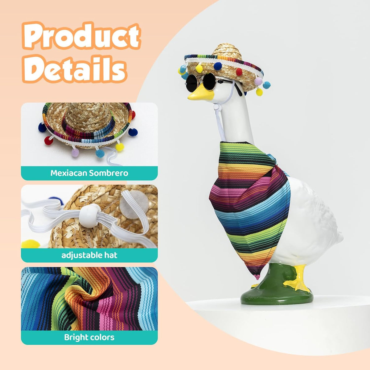 2 Set Lawn Goose Outfits – Mexican Theme with Bandana & Yellow Raincoat Costume for 23"/17" Goose