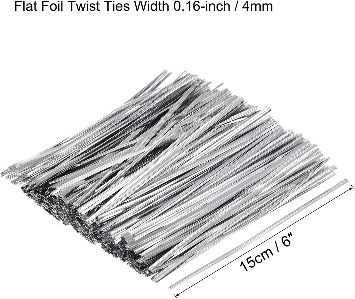 MECCANIXITY Foil Twist Ties 6" 15cm Metallic Plastic Closure Tie for Tying Bread, Candy, Cookies