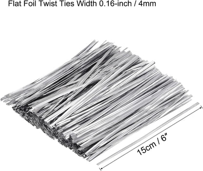 MECCANIXITY Foil Twist Ties 6" 15cm Metallic Plastic Closure Tie for Tying Bread, Candy, Cookies