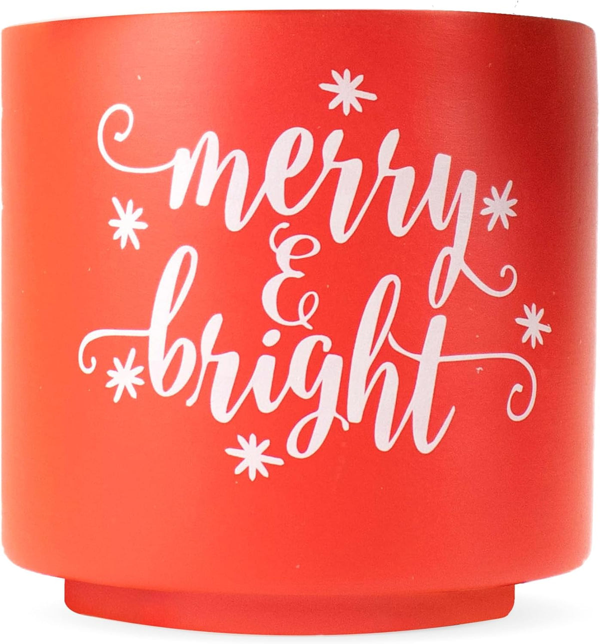 Ceramic Holiday Planter Pot, Merry & Bright Design, Red & White, Holds 4" House Plant or Succulent