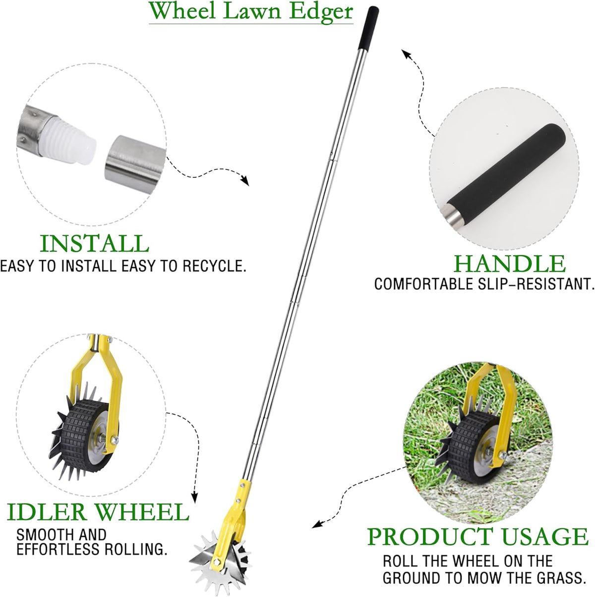 Wheel Rotary Edger, Adjustable Length Lawn Edger, Stainless Steel Edger Lawn Tool, Lawn Tool for