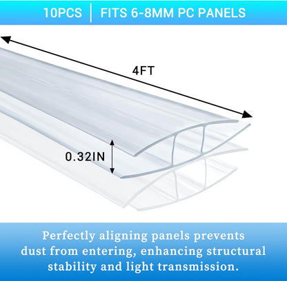 10 PCS Polycarbonate Greenhouse H-Clip Connectors 4ft Length, Fits 0.24’’ & 0.32’’ Twin-Wall