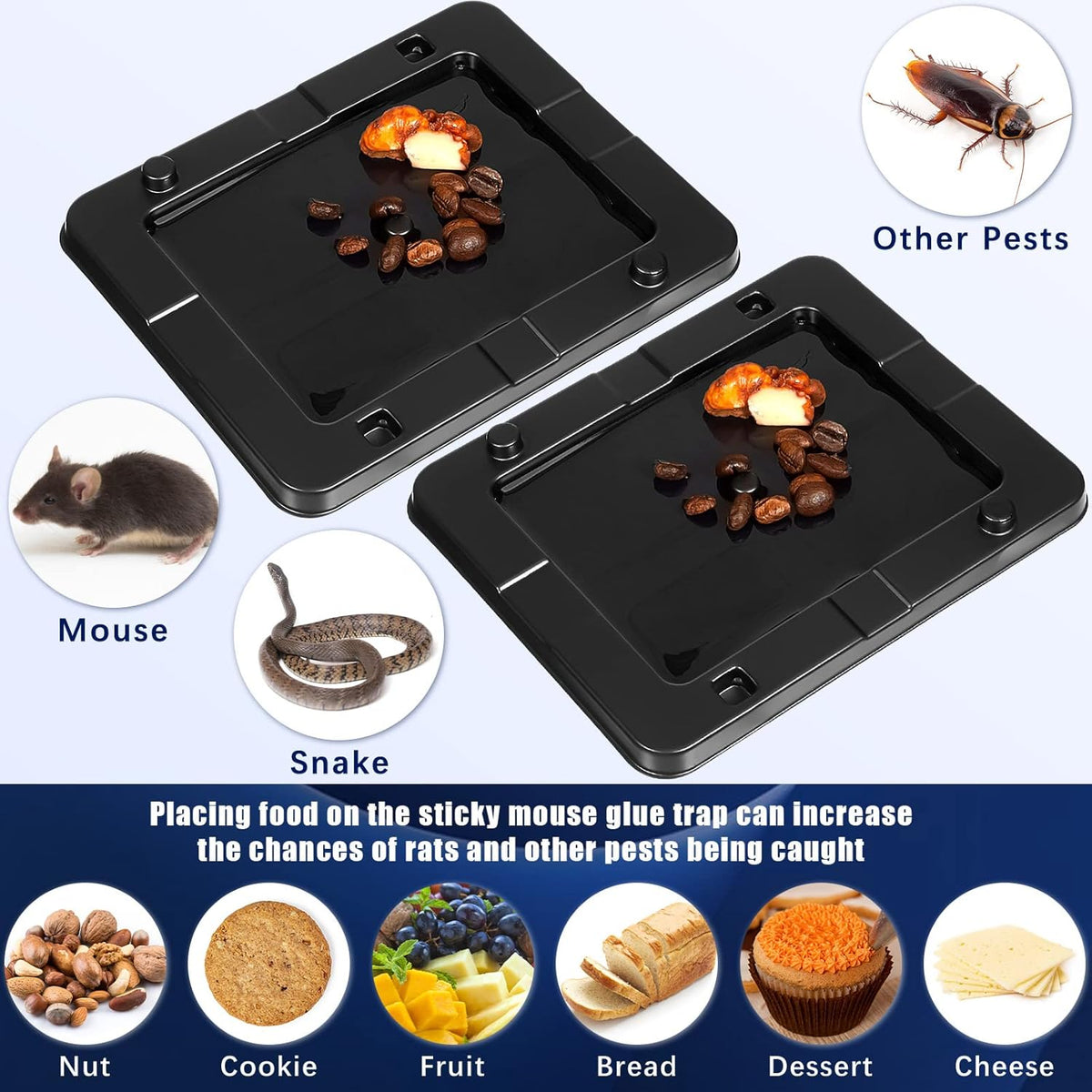 Qualirey 24 Pack Mouse Insect Glue Traps Bulk Strong Sticky Mouse Traps Large Baited Glue Trays for
