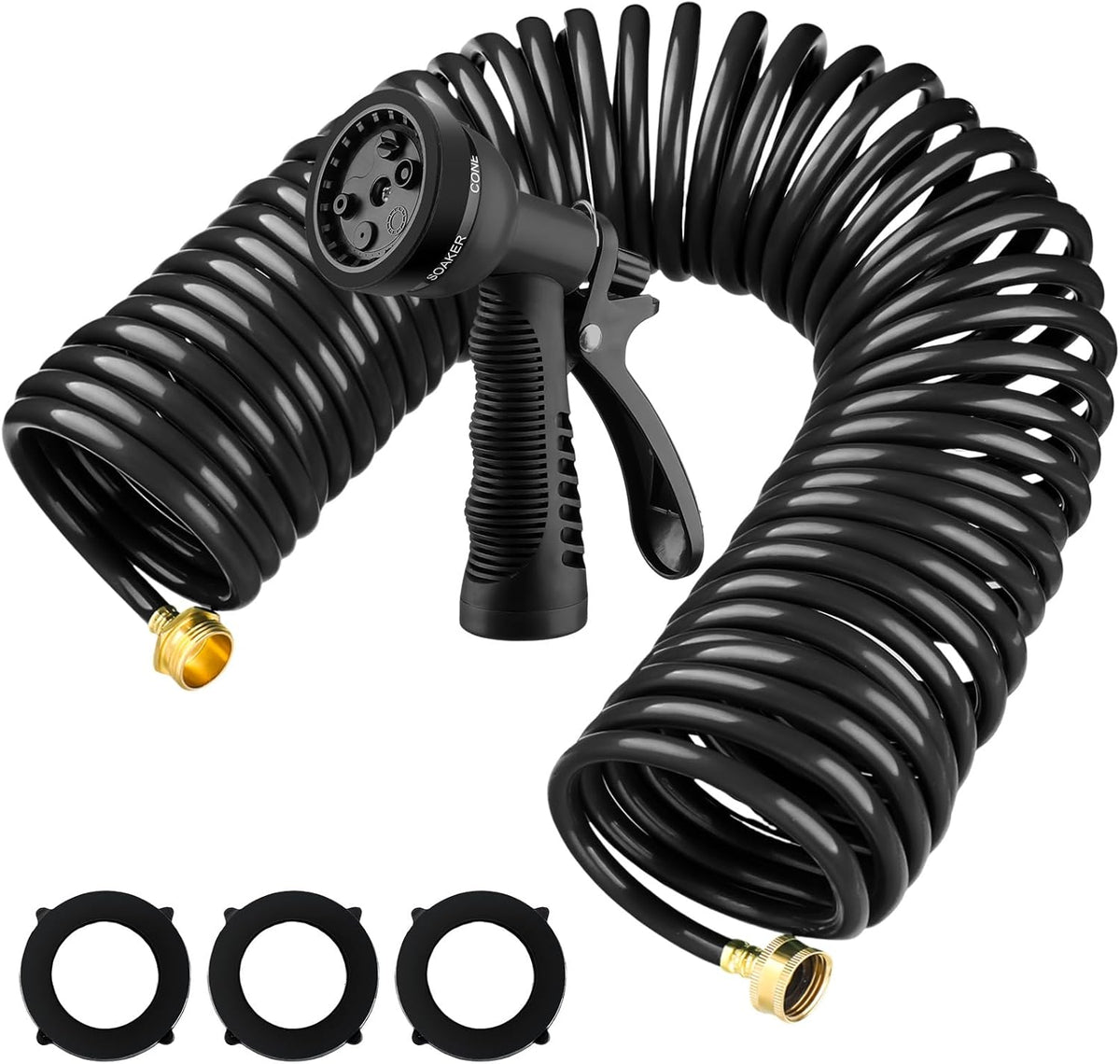 Pangda 25 Ft x 3/8'' Coil Garden Hose EVA Recoil Garden Self Coiling Expanding Water Hose with 6