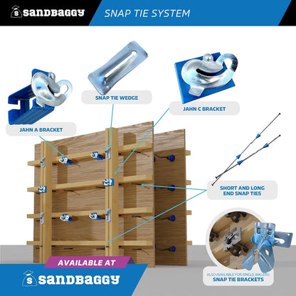 16" x 4 ¾" Standard Snap Ties for Concrete Forms (Short End) - 1" Plastic Cones, Integral Heads