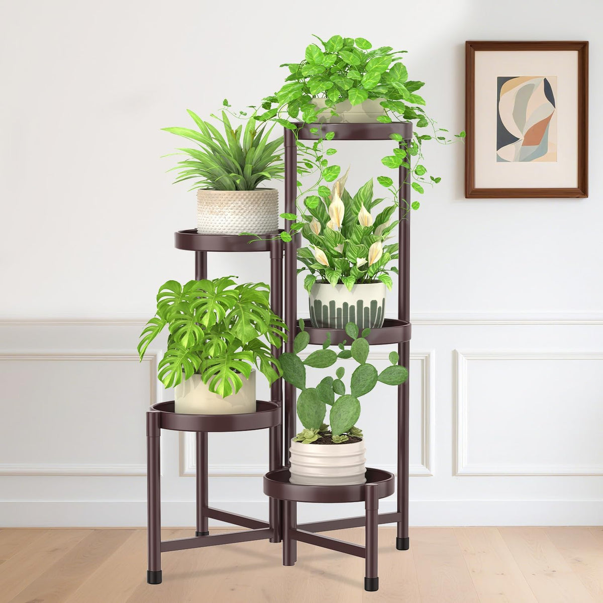 iDavosic.ly Plant Stand Indoor Outdoor, 5 Tier Corner Metal Flower Display Holder Shelf, Folding