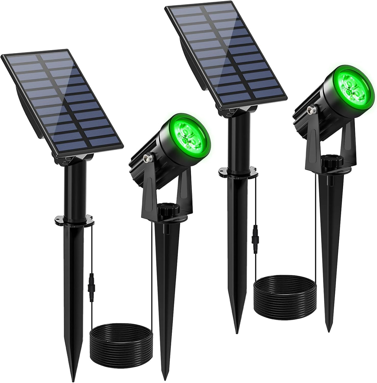 Green Solar Spot Lights Outdoor, 2 Pack Solar Landscape Spotlights IP65 Waterproof 9.8ft Cable