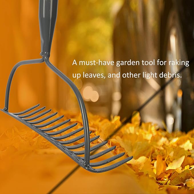 Garden Rake, 5 FT Metal Rake for Lawns Level Head Rakes with Stainless Steel Handle for Loosening